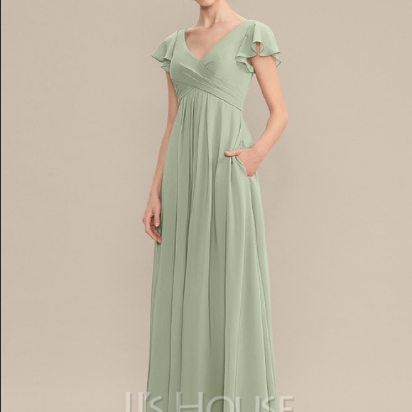 JJ's House Chiffon Dress With Cascading Ruffles Pockets Size 0 NWT - Picture 2 of 8